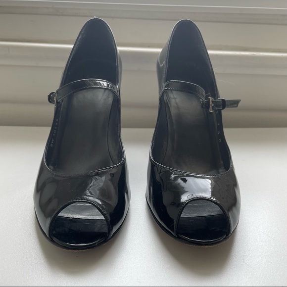 Stuart Weizman Black Patent Leather Peep Toe Mary Janes - Picture 13 of 15